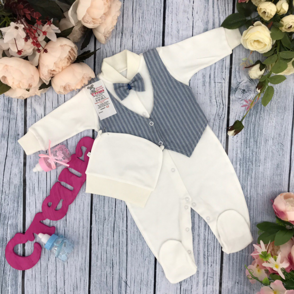 224-Г. Комбинезон, хлопок 100% интерлок, "Жилет новый" голубая полоса