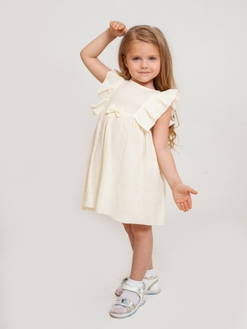 Купить 322-СЛ. Платье из муслина детское, хлопок 100% сливочный, р. 74,80,86,92 в Волгодонске