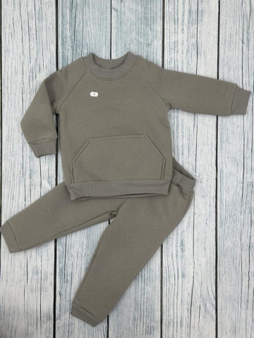 297-СЕР. Свитшот + Штаны, хлопок 65%, 35% ПЭ, 3-х нитка (начес) серый ,80,86,92,98,104